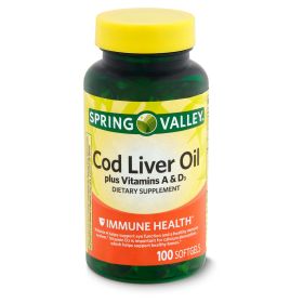 Spring Valley Cod Liver Oil Plus Vitamins A & D3 Dietary Supplement;  100 Count